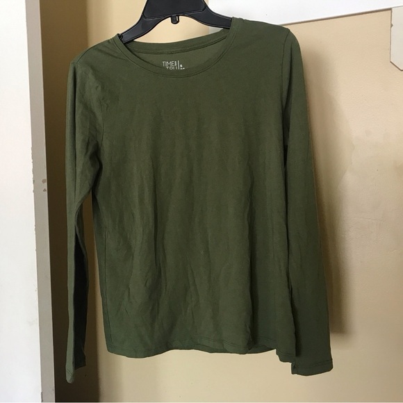Time and Tru SzS Layer Tee Long Sleeves Olive Green Lt Weight Stretchy - Picture 1 of 6